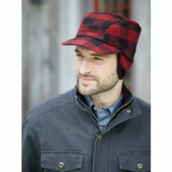 Hot Sale 🌟 Vermont Country Store Men's Wool-Blend Buffalo Plaid Hat Red 🧨