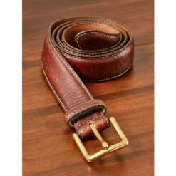 Cheap 😉 Vermont Country Store Men's Top-Stitch Bison Leather Belt Brown 👍