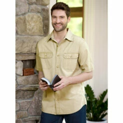 Deals 👍 Orton Brothers Solid Washed-Canvas Short-Sleeve 👕 Shirt Weathered Blue 🎉