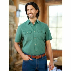 Deals 👍 Orton Brothers Solid Washed-Canvas Short-Sleeve 👕 Shirt Weathered Blue 🎉 -Cheap Mens Clothing Shop unnamed file 371