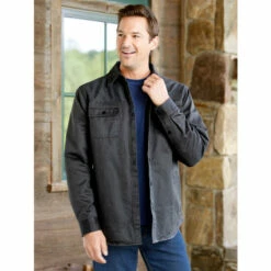 Best Sale 😉 Orton Brothers Flannel-Lined Microsuede 👚 Shirt Jacket Charcoal 👍
