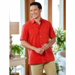 Top 10 😉 Orton Brothers Dobby Windowpane Camp 👕 Shirt Red 🎁