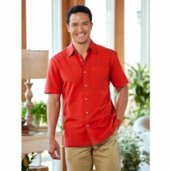 Top 10 😉 Orton Brothers Dobby Windowpane Camp 👕 Shirt Red 🎁 -Cheap Mens Clothing Shop unnamed file 459