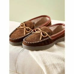Discount ✨ Vermont Country Store Men's Two-Tone Suede Moccasin Dark Brown ⭐