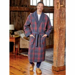 New โญ Vermont Country Store Men's Double-Comfort Portuguese Flannel Robe Black โ Watch/green Plaid ๐