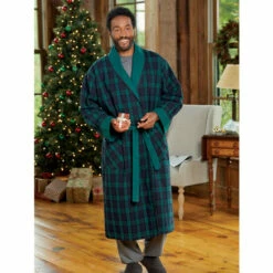 New ⭐ Vermont Country Store Men's Double-Comfort Portuguese Flannel Robe Black ⌚ Watch/green Plaid 🌟 -Cheap Mens Clothing Shop unnamed file 488
