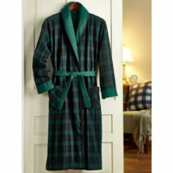 New ⭐ Vermont Country Store Men's Double-Comfort Portuguese Flannel Robe Black ⌚ Watch/green Plaid 🌟 -Cheap Mens Clothing Shop unnamed file 489