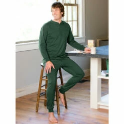 Budget 🎁 Vermont Country Store Men's Cotton Knit Ski Pajamas Navy 🥰 -Cheap Mens Clothing Shop unnamed file 494