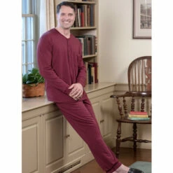 Budget 🎁 Vermont Country Store Men's Cotton Knit Ski Pajamas Navy 🥰 -Cheap Mens Clothing Shop unnamed file 495