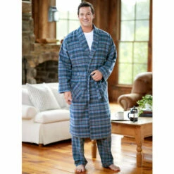 New ๐ Vermont Country Store Men's Orton Plaid Portuguese Flannel Wrap Robe โ