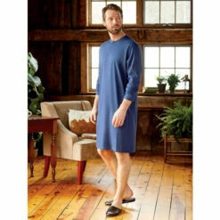 Brand new 👍 Vermont Country Store Men's And 👩 Women's Cotton-Knit Crewneck Long-Sleeve Sleepshirt Blue 🌟 -Cheap Mens Clothing Shop unnamed file 511