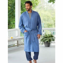 Cheap 🧨 Vermont Country Store Men's And 👩 Women's Cotton Knit Wrap Robe Blue 🔔 -Cheap Mens Clothing Shop unnamed file 515