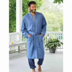 Cheap 🧨 Vermont Country Store Men's And 👩 Women's Cotton Knit Wrap Robe Blue 🔔 -Cheap Mens Clothing Shop unnamed file 516