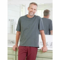 Promo 😉 Vermont Country Store Cotton Knit Crewneck Short-Sleeve Sleep Tee Burgundy 🧨