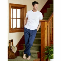 Best Pirce 🥰 Vermont Country Store Men's And 👩 Women's Cotton-Knit Elastic-Cuff Sleep Pants Navy 🔔 -Cheap Mens Clothing Shop unnamed file 528