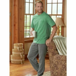 Best Pirce 🥰 Vermont Country Store Men's And 👩 Women's Cotton-Knit Elastic-Cuff Sleep Pants Navy 🔔 -Cheap Mens Clothing Shop unnamed file 529