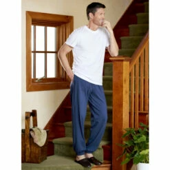 Best Pirce 🥰 Vermont Country Store Men's And 👩 Women's Cotton-Knit Elastic-Cuff Sleep Pants Navy 🔔 -Cheap Mens Clothing Shop unnamed file 530