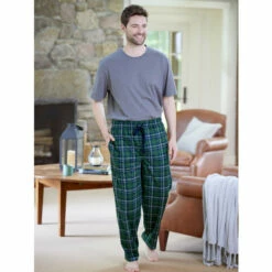 Best Pirce 👍 Vermont Country Store Men's Silky Fleece Sleep Pant Green & Navy Plaid 🔔 -Cheap Mens Clothing Shop unnamed file 537