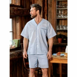 Cheap 🧨 Vermont Country Store Men's Cotton Batiste Short Pajamas Blue 🎁