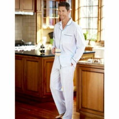 Deals ✨ Vermont Country Store Ultralight Cotton Voile Pajamas Blue Stripe 🎁 -Cheap Mens Clothing Shop unnamed file 545