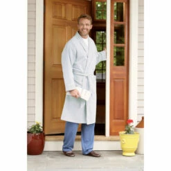 Wholesale ๐ Vermont Country Store Men's Classic Stripe Cotton Seersucker Robe Blue โค๏ธ