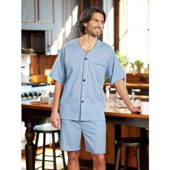 Flash Sale 🤩 Vermont Country Store Men's Blue Madras Plaid Cotton Short Pajamas 😀 2 Flash Sale 🤩 Vermont Country Store Men's Blue Madras Plaid Cotton Short Pajamas 😀 - Image 2