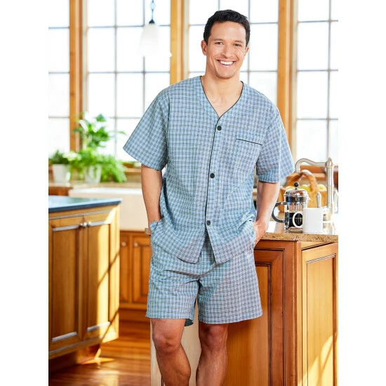 Flash Sale 🤩 Vermont Country Store Men's Blue Madras Plaid Cotton Short Pajamas 😀 4 Flash Sale 🤩 Vermont Country Store Men's Blue Madras Plaid Cotton Short Pajamas 😀 - Image 4