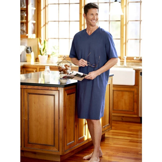 Budget ๐ Vermont Country Store Men's And ๐ฉ Women's Cotton-Knit V-Neck Short-Sleeve Sleepshirt Gray ๐งจ 2 Budget ๐ Vermont Country Store Men's And ๐ฉ Women's Cotton-Knit V-Neck Short-Sleeve Sleepshirt Gray ๐งจ - Image 2